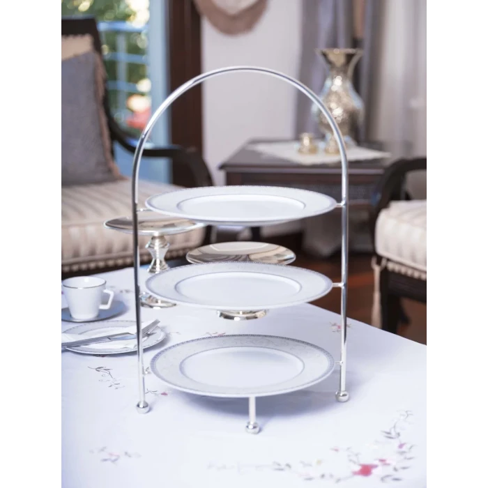 GÜMÜŞ KAPLAMA ÜÇ KATLI ETEJER SUNUMLUK (GÜMÜŞ RENK)