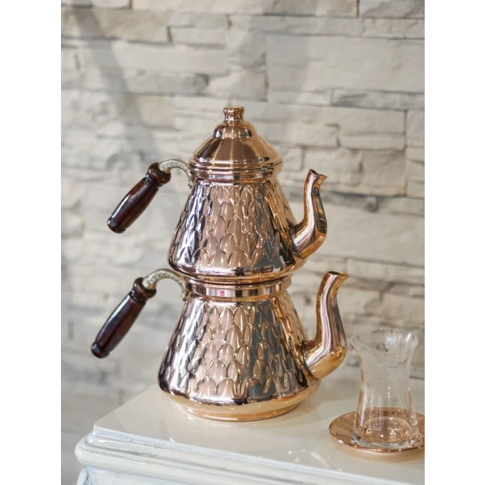 BAKIR ÇAYDANLIK BAKLAVA DİLİMLİ MODEL BAKIR RENK