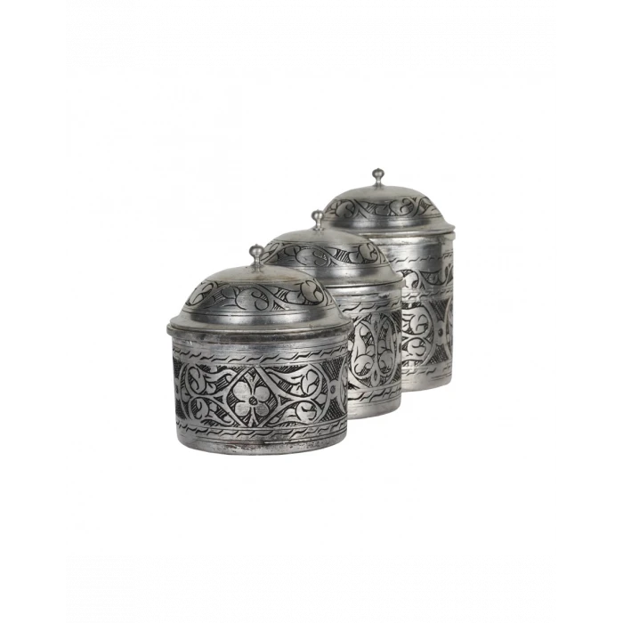 BAKIR BAHARATLIK TAKIMI NAKIŞ İŞLEMELİ 3LÜ SET GÜMÜŞ RENK