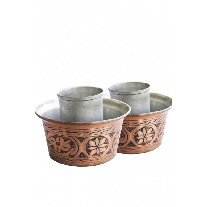 Bakır Ehlikeyf Oyma Nakışlı Mat Bakır Renk (2li)