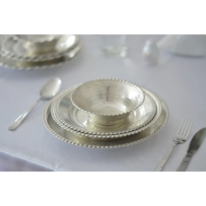 BAKIR YEMEK TAKIMI DAR KIVRIMLI MODEL (6 KİŞİLİK)