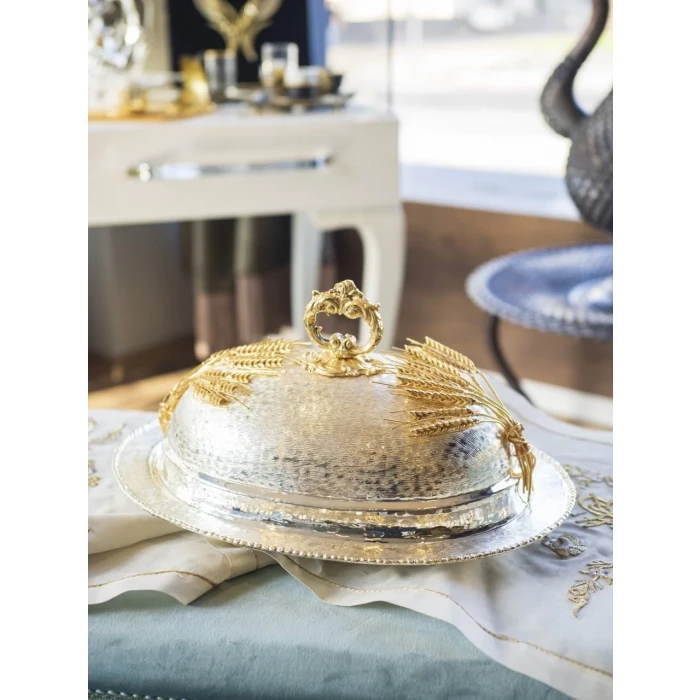 GÜMÜŞ KAPLAMA KAPAKLI SUNUMLUK BAŞAK DETAYLI