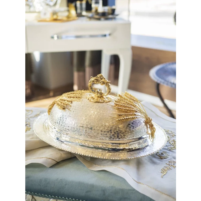 GÜMÜŞ KAPLAMA KAPAKLI SUNUMLUK BAŞAK DETAYLI