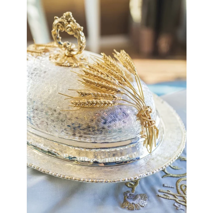 GÜMÜŞ KAPLAMA KAPAKLI SUNUMLUK BAŞAK DETAYLI