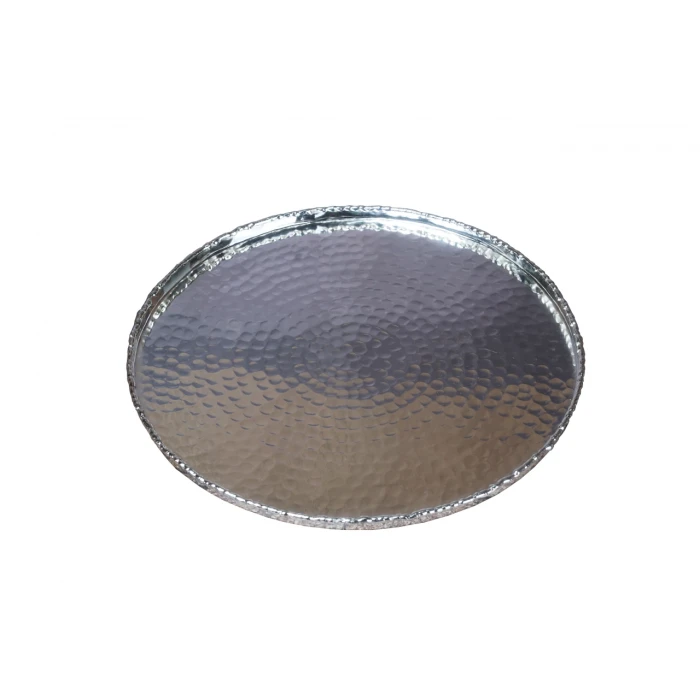 GÜMÜŞ KAPLAMA YUVARLAK TEPSİ ERİTME DETAYLI