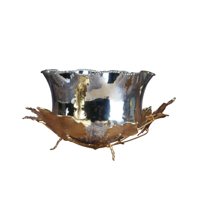 GÜMÜŞ KAPLAMA ÇANAK GOLD YAPRAKLI