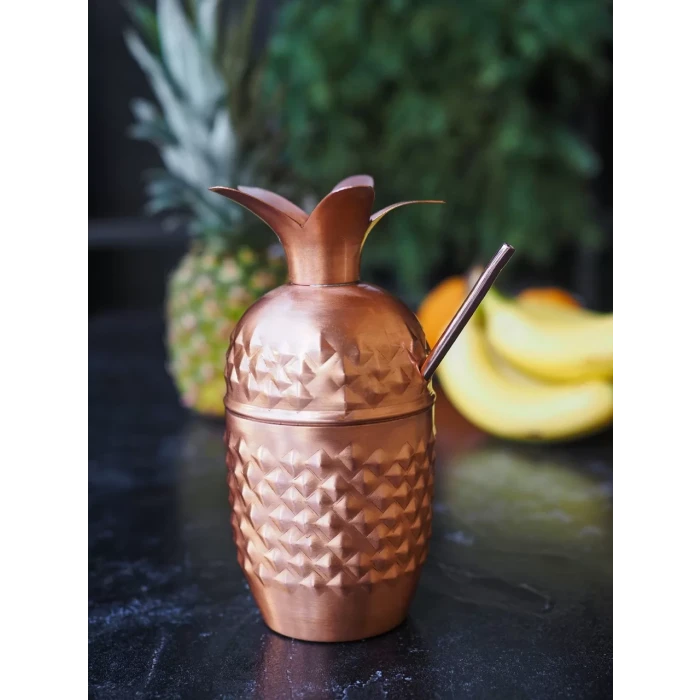 BAKIR KOKTEYL BARDAĞI ANANAS MODEL 2Lİ MAT BAKIR RENK