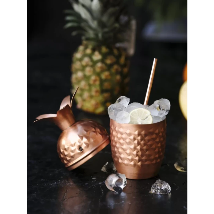 BAKIR KOKTEYL BARDAĞI ANANAS MODEL 2Lİ MAT BAKIR RENK