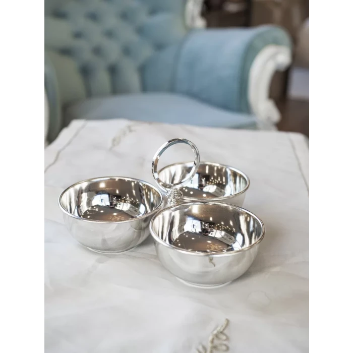 GÜMÜŞ KAPLAMA ÇEREZLİK 3 HAZNELİ HALKA DETAYLI