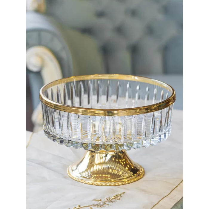 GÜMÜŞ KAPLAMA AYAKLI KRİSTAL KASELİ SUNUMLUK GOLD RENK