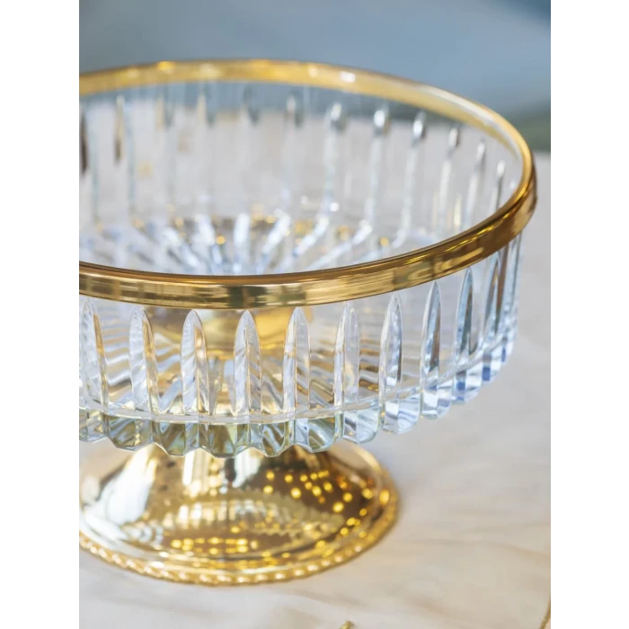 GÜMÜŞ KAPLAMA AYAKLI KRİSTAL KASELİ SUNUMLUK GOLD RENK