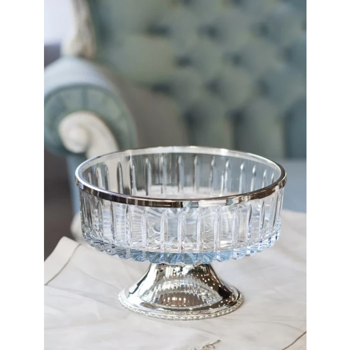 GÜMÜŞ KAPLAMA AYAKLI KRİSTAL KASELİ SUNUMLUK GÜMÜŞ RENK