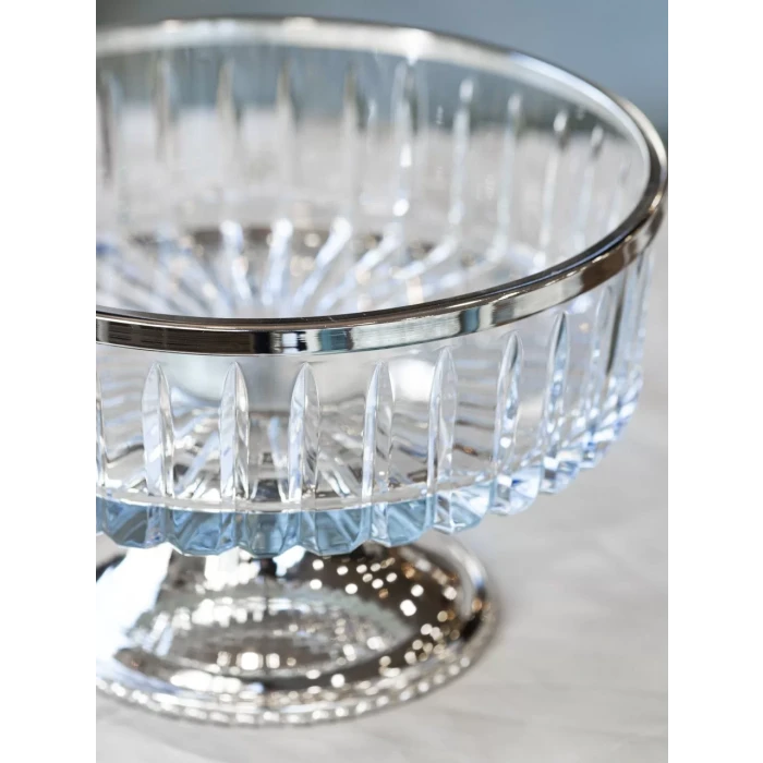 GÜMÜŞ KAPLAMA AYAKLI KRİSTAL KASELİ SUNUMLUK GÜMÜŞ RENK