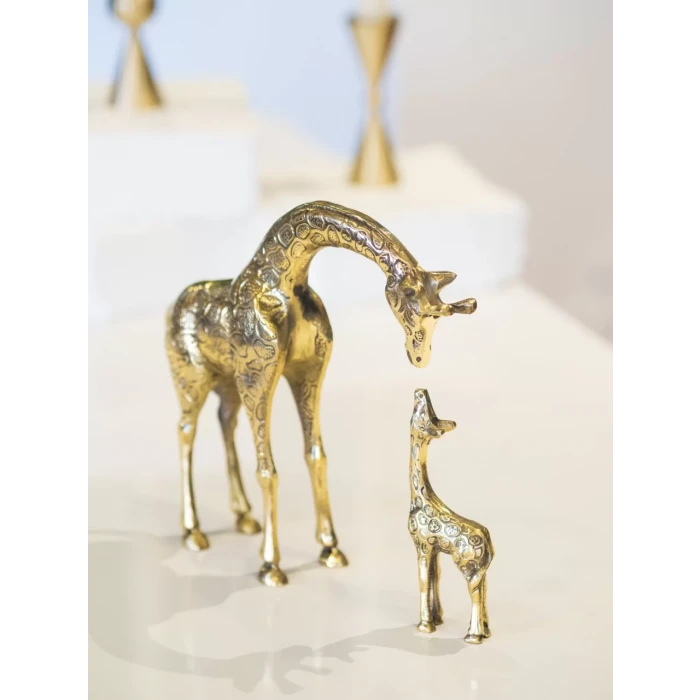 Pirinç Döküm Zürafa Heykeli İkili