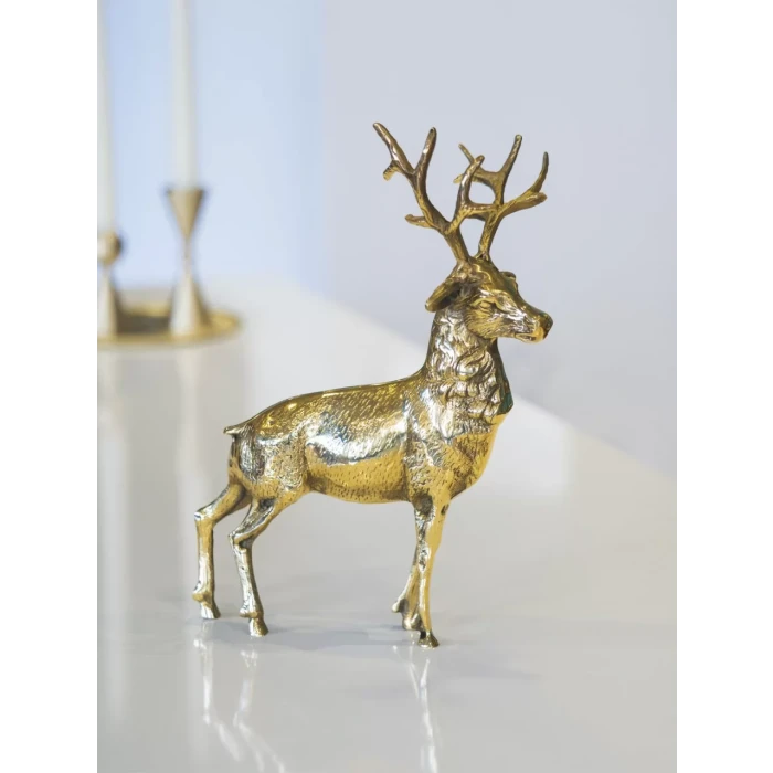 Pirinç Döküm Geyik Heykeli