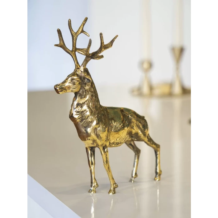 Pirinç Döküm Geyik Heykeli