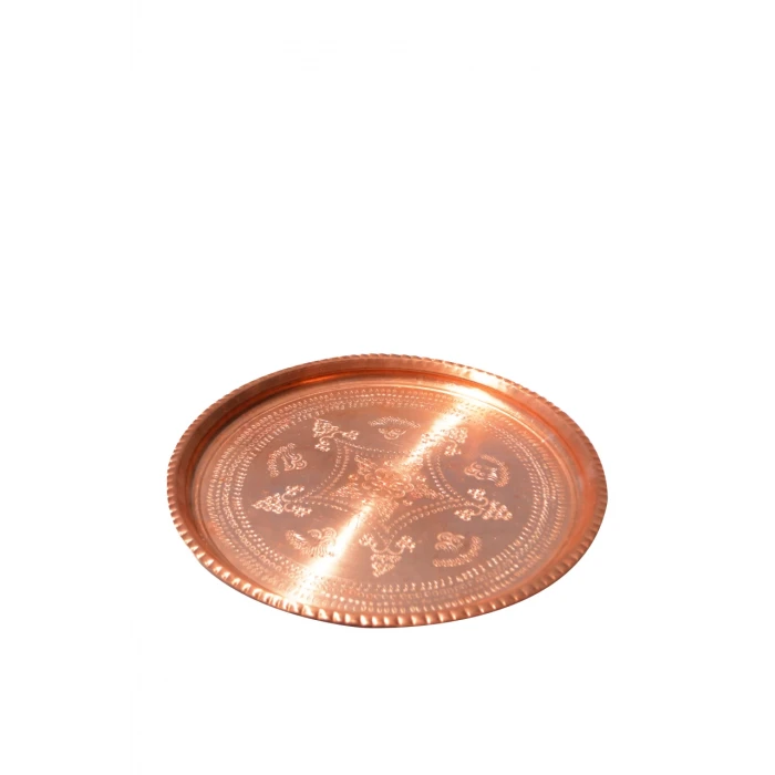 BAKIR TEPSİ YUVARLAK DESENLİ BAKIR RENK 37CM