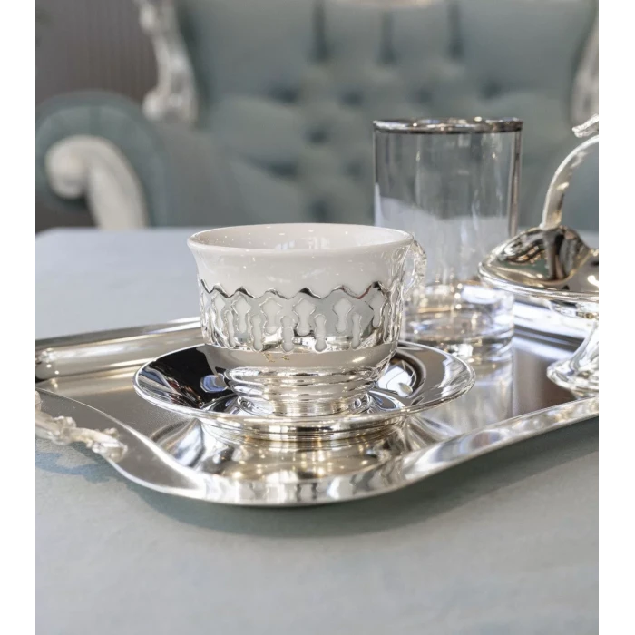 GÜMÜŞ KAPLAMA FİNCAN SETİ DANTEL DETAYLI MODEL