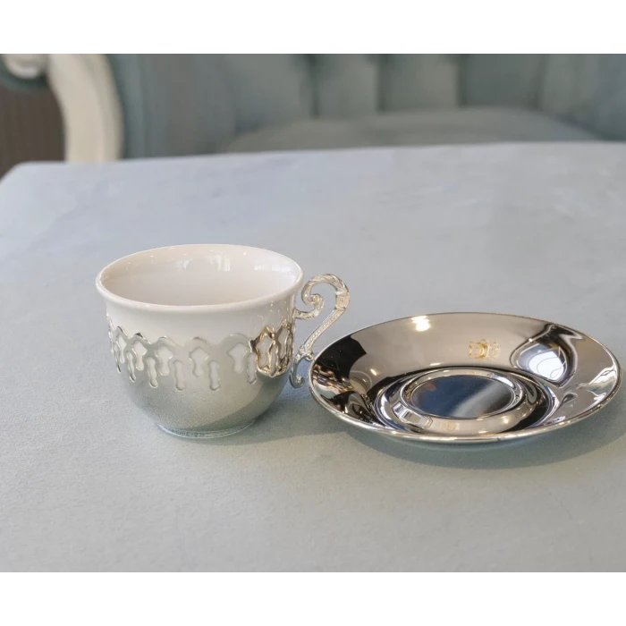 GÜMÜŞ KAPLAMA FİNCAN SETİ DANTEL DETAYLI MODEL