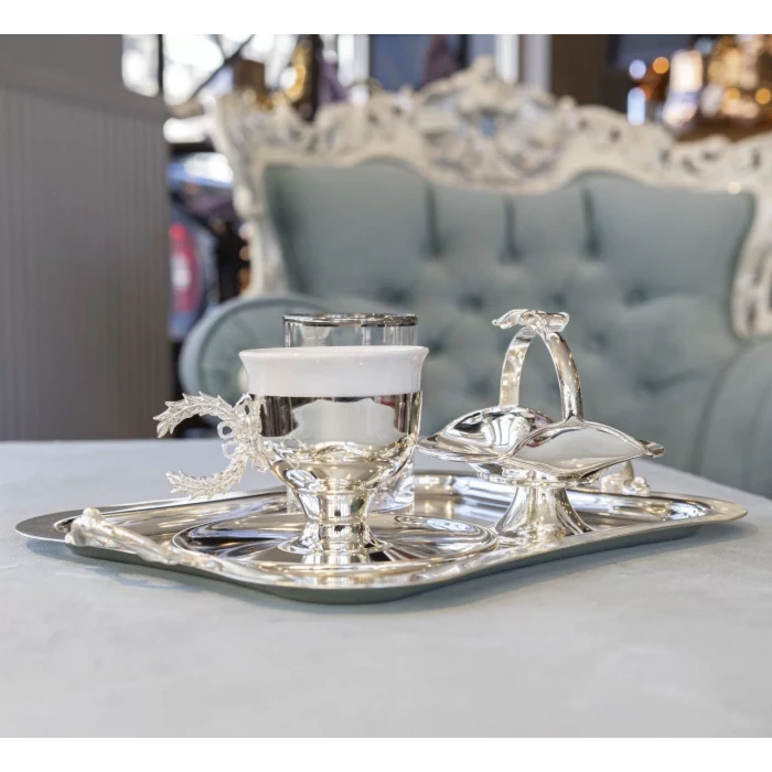 GÜMÜŞ KAPLAMA FİNCAN SETİ ÇELENK KULPLU MODEL