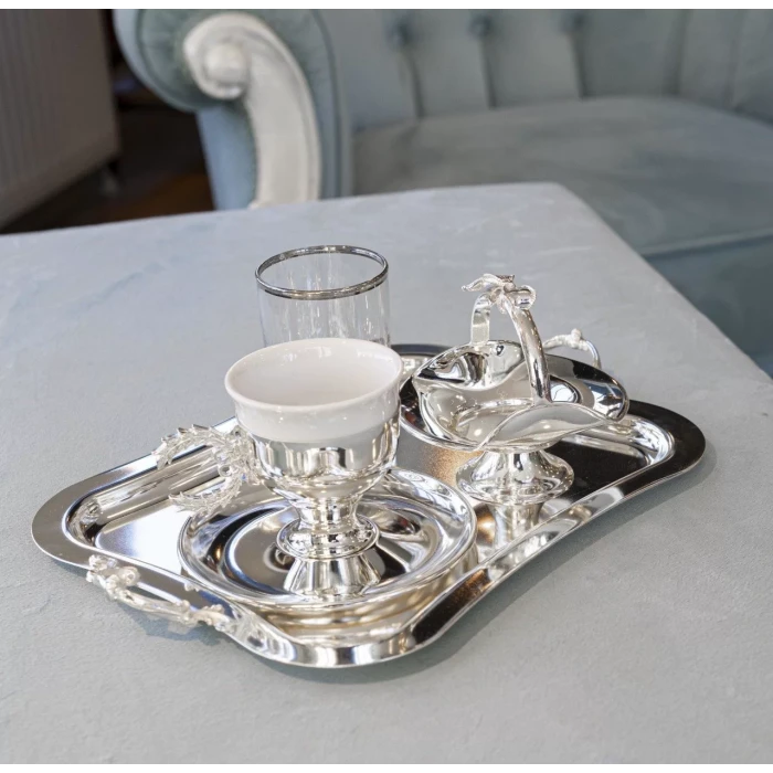 GÜMÜŞ KAPLAMA FİNCAN SETİ ÇELENK KULPLU MODEL