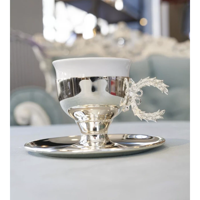GÜMÜŞ KAPLAMA FİNCAN SETİ ÇELENK KULPLU MODEL