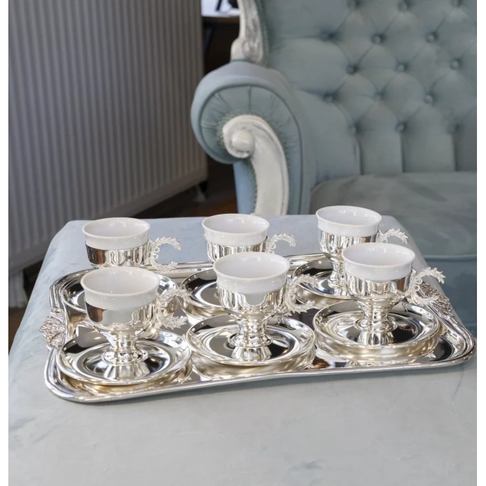 GÜMÜŞ KAPLAMA FİNCAN SETİ ÇELENK KULPLU MODEL