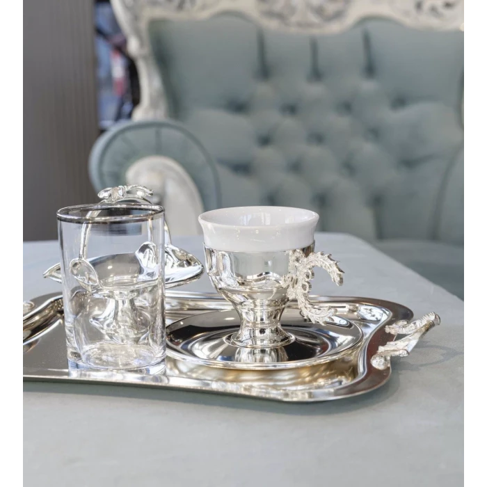 GÜMÜŞ KAPLAMA FİNCAN SETİ ÇELENK KULPLU MODEL