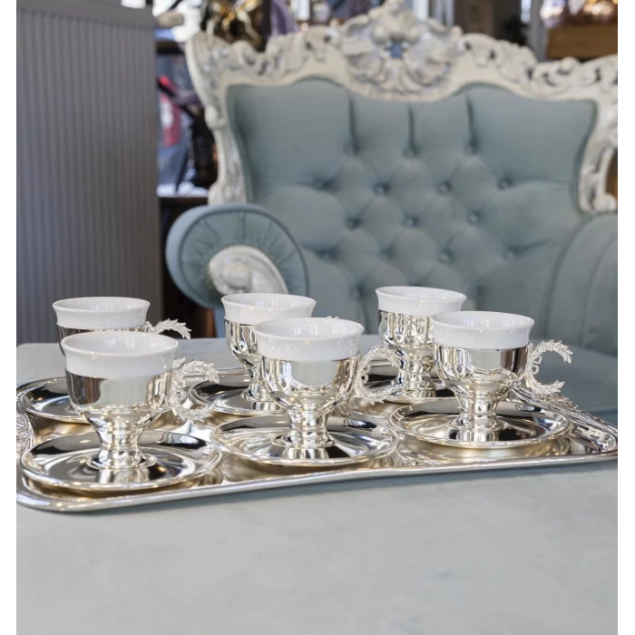 GÜMÜŞ KAPLAMA FİNCAN SETİ ÇELENK KULPLU MODEL