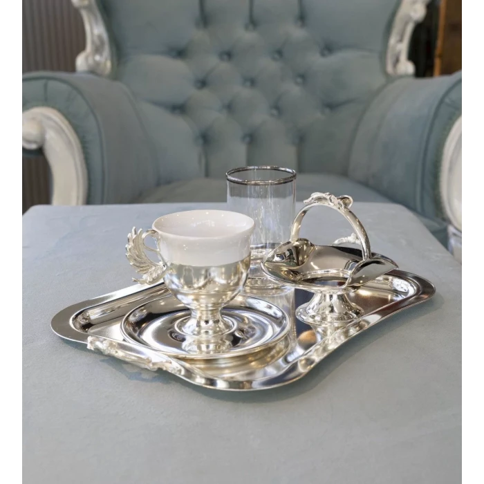 GÜMÜŞ KAPLAMA FİNCAN SETİ KUĞU DETAYLI MODEL