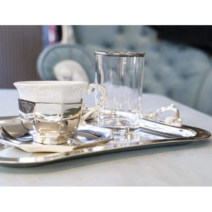 GÜMÜŞ KAPLAMA FİNCAN SETİ KÖŞELİ MODEL
