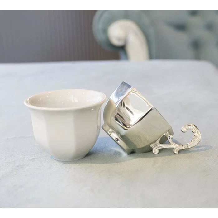 GÜMÜŞ KAPLAMA FİNCAN SETİ KÖŞELİ MODEL