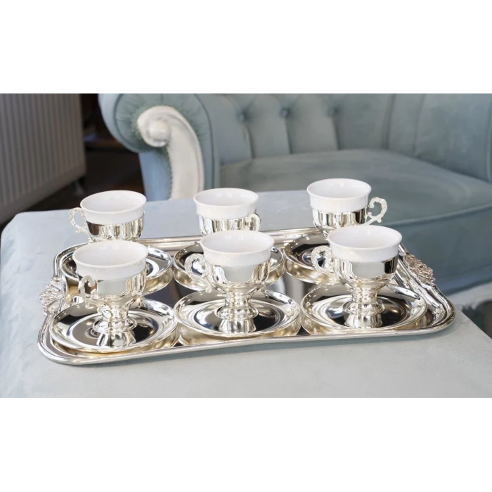GÜMÜŞ KAPLAMA FİNCAN SETİ SADE KULPLU MODEL
