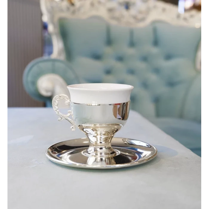 GÜMÜŞ KAPLAMA FİNCAN SETİ SADE KULPLU MODEL