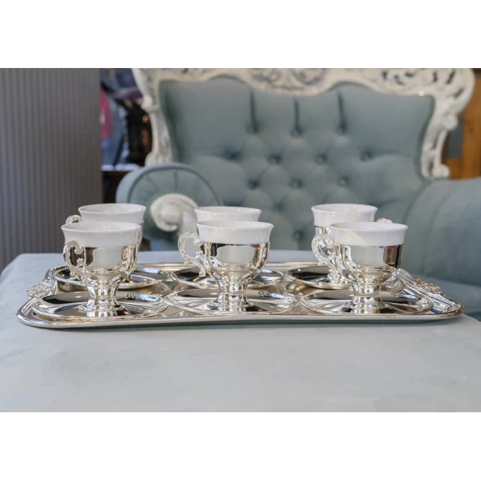 GÜMÜŞ KAPLAMA FİNCAN SETİ SADE KULPLU MODEL