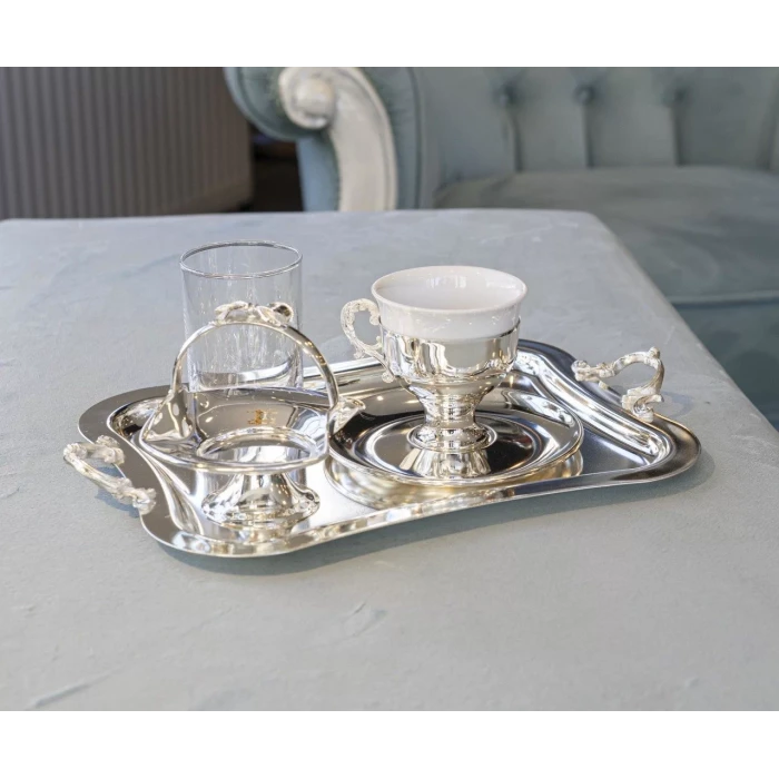 GÜMÜŞ KAPLAMA FİNCAN SETİ SADE KULPLU MODEL