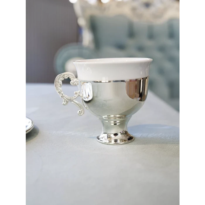 GÜMÜŞ KAPLAMA FİNCAN SETİ SADE KULPLU MODEL