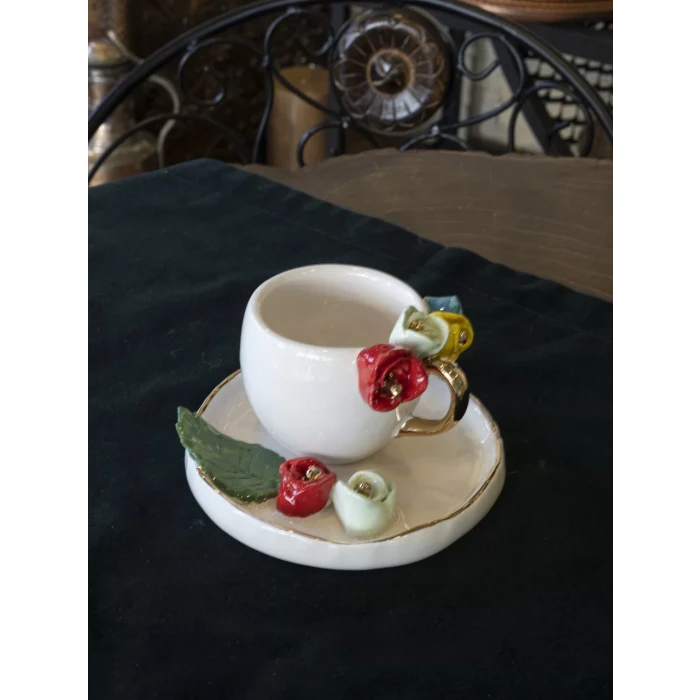 Seramik Fincan Gül Figürlü Model