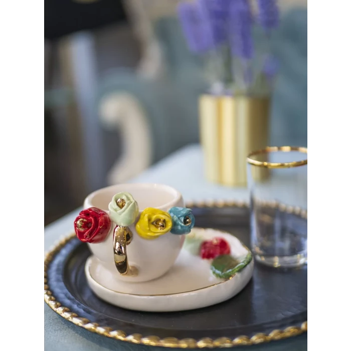 Seramik Fincan Gül Figürlü Model