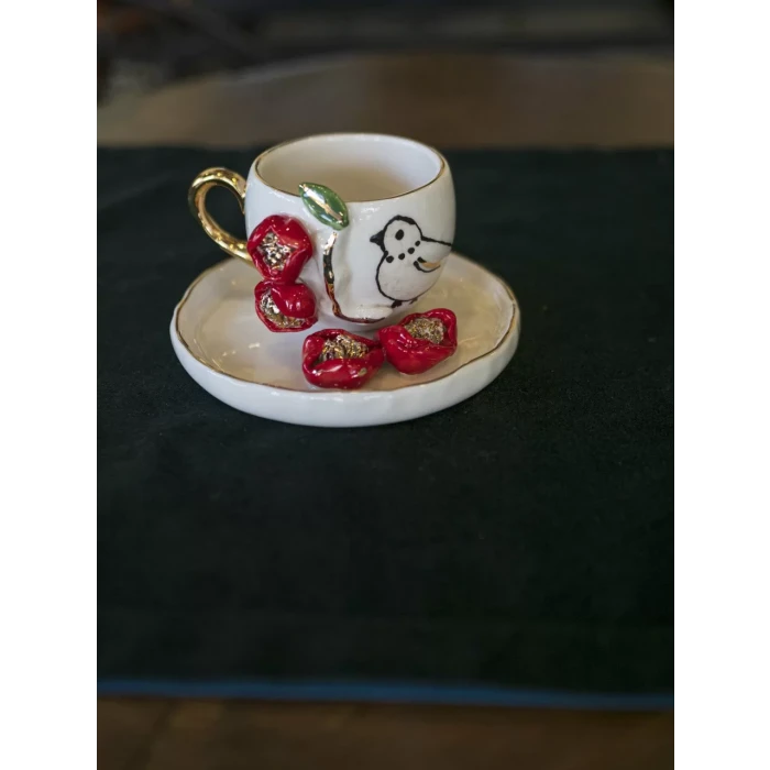 Seramik Fincan Kuş Figürlü Model