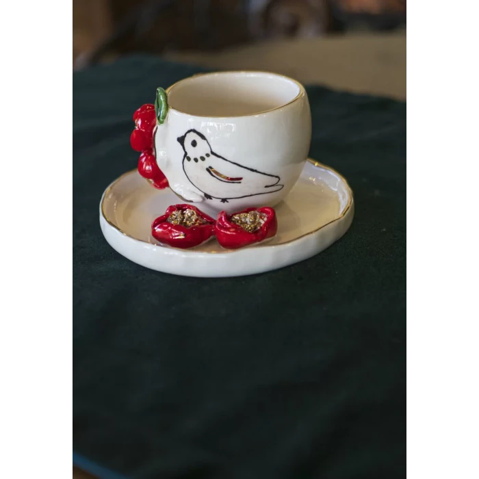 Seramik Fincan Kuş Figürlü Model