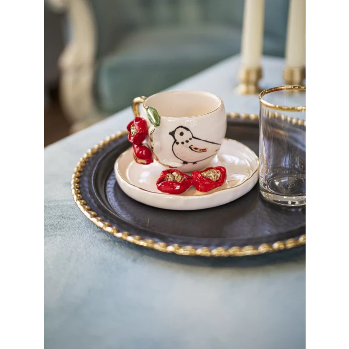 Seramik Fincan Kuş Figürlü Model