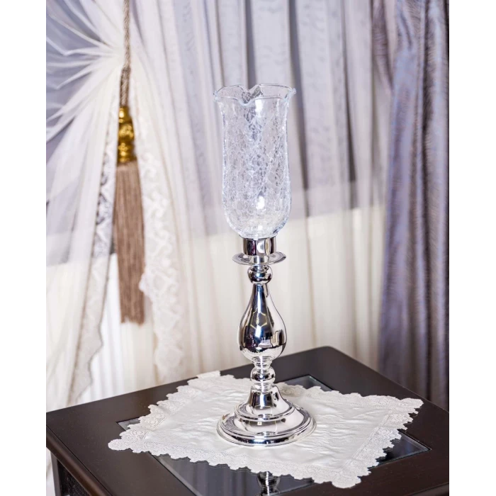 GÜMÜŞ KAPLAMA ŞAMDAN CAMLI UZUN MODEL