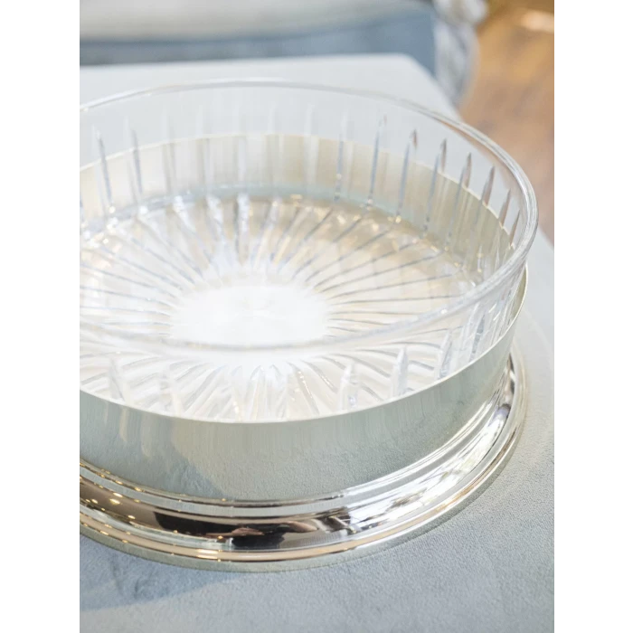 GÜMÜŞ KAPLAMA YUVARLAK SİLİNDİR KASE CAMLI SUNUMLUK (KESME KRİSTAL)