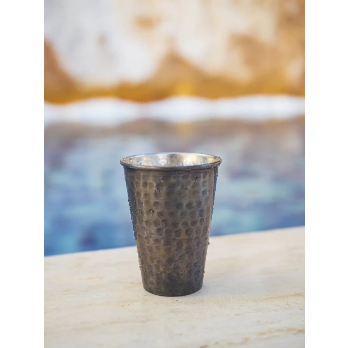 Bakır Bardak Çekiç Dövmeli Düz Model Oksit Renk 2li