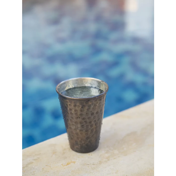 Bakır Bardak Çekiç Dövmeli Düz Model Oksit Renk 2li