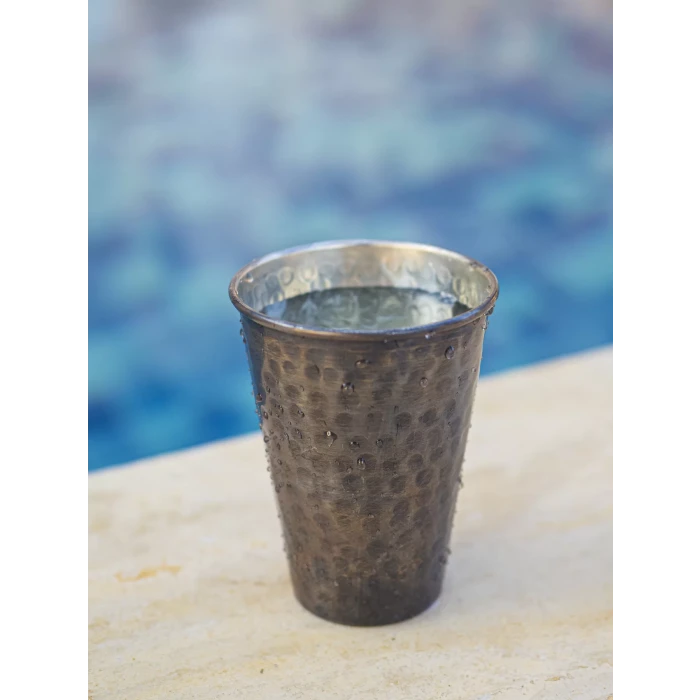 Bakır Bardak Çekiç Dövmeli Düz Model Oksit Renk 2li