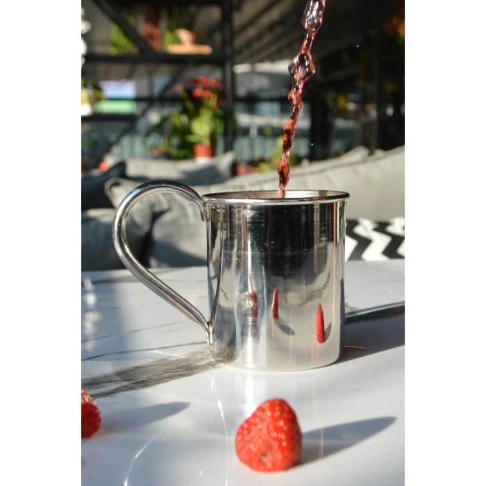 Bakır Kupa Bardak Düz Model Gümüş Renk 500 ml 2li