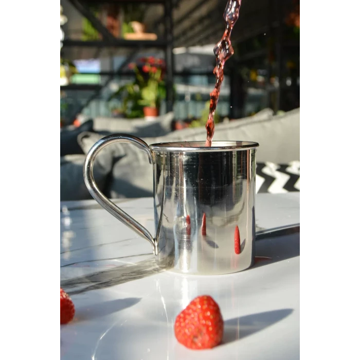 Bakır Kupa Bardak Düz Model Gümüş Renk 500 ml