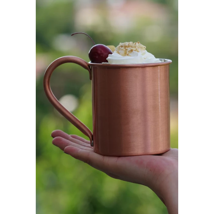 Bakır Kupa Bardak Düz Model Mat Bakır Renk 500 ml